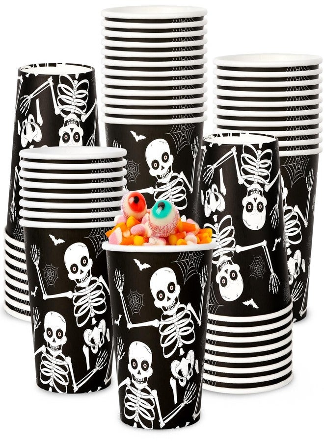 JarThenaAMCS مجموعة جارثينا إيه إم سي إس، ٥٠ قطعة من أكواب ورقية للاستخدام مرة واحدة للهالوين، سعة ٩ أونصات، بتصميم هيكل عظمي، مثالية لحفلات الهالوين، والقهوة، والعصائر، والمشروبات الساخنة والباردة، ولوازم حفلات الهالوين. - Image 1